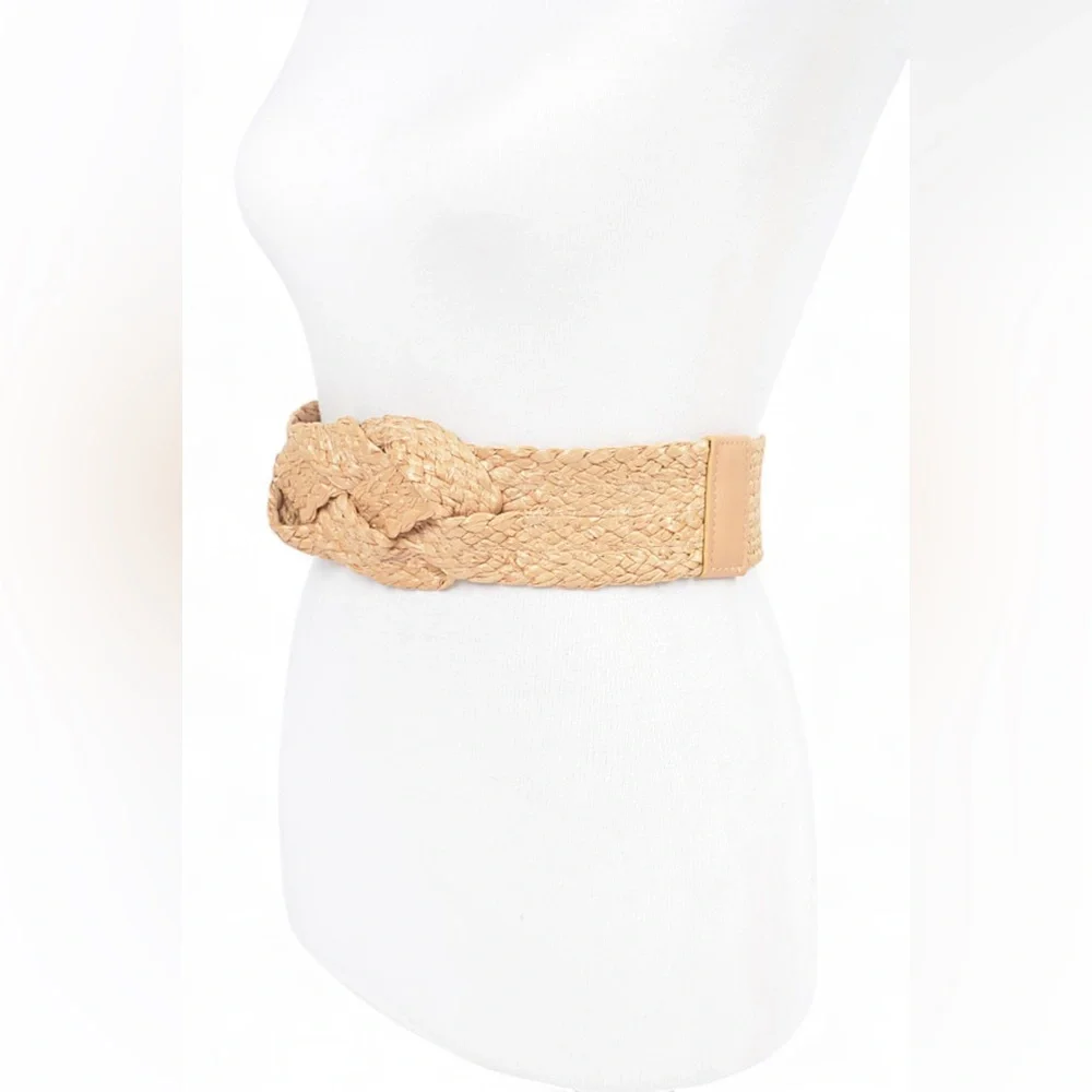 Raffia Straw Braided Elastic Statement Belt